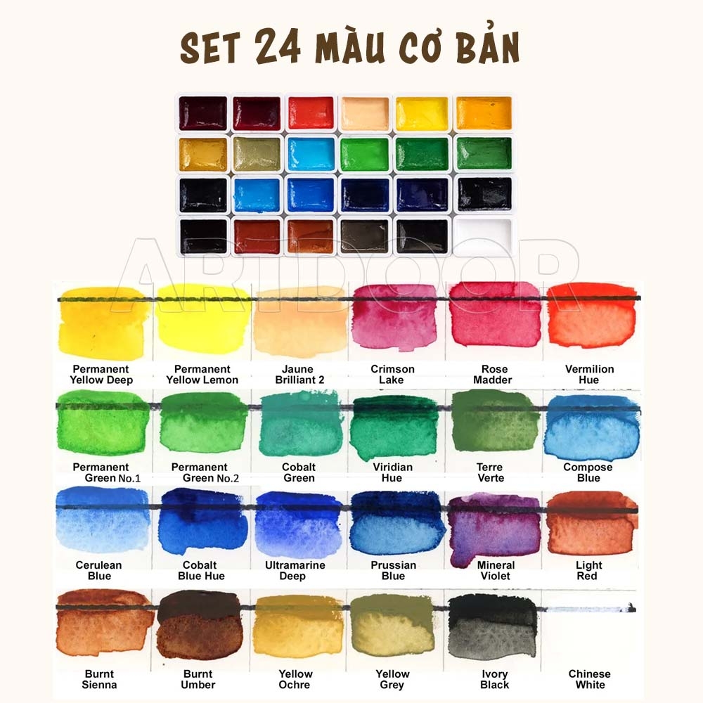 Pocket màu Nước HOLBEIN Artist 12/ 24 màu dạng pan chiết 0.5~1ml (hộp nhựa)