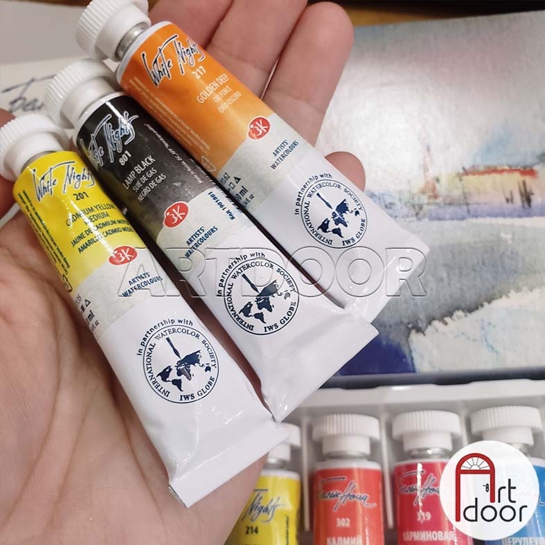 [HÀNG LỖI, THANH LÝ] Bộ màu Nước Tuýp WHITE NIGHTS 12 màu bị Móp nhẹ (hộp giấy)