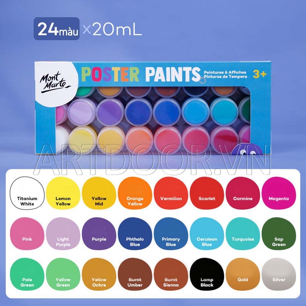 Bộ màu Poster Paints MONT MARTE Hũ (20ml) - [xả kho]