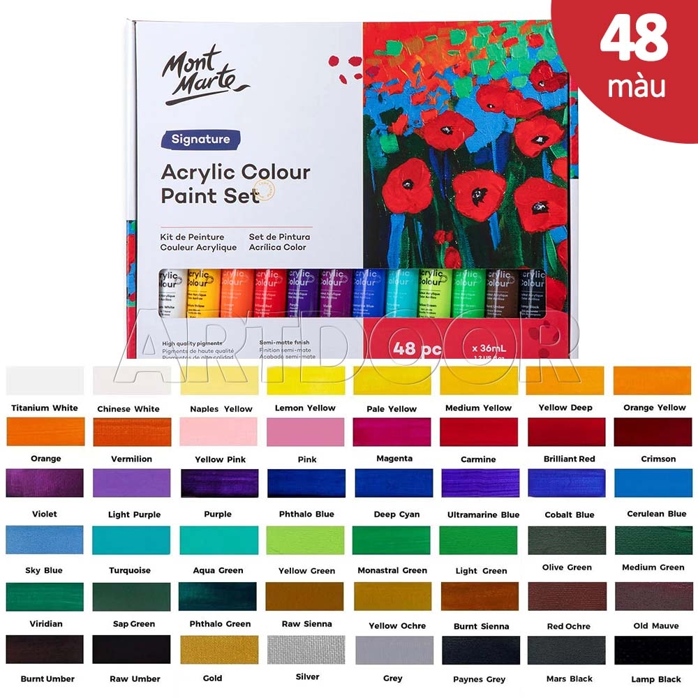 Bộ màu Acrylic MONT MARTE Nhũ/ Pastel/ Basic Tuýp 36ml (hộp giấy)