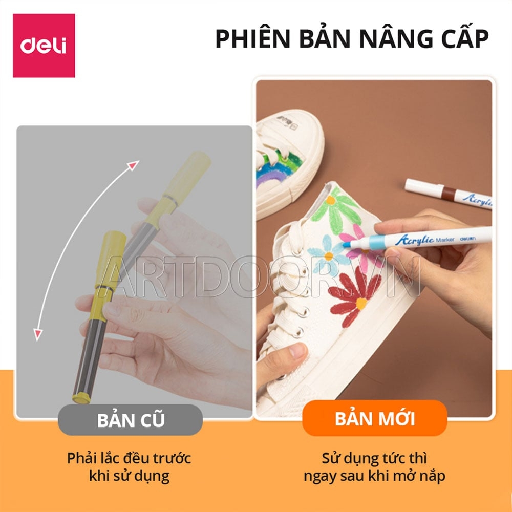 Bộ bút Acrylic DELI Marker kháng nước, bền màu (hộp giấy)