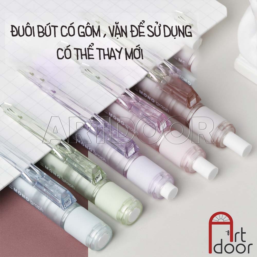 Bút chì kim bấm TOMBOW Glass trong suốt (đầu 05mm) dòng Mono Graph bấm, lắc đẩy ngòi