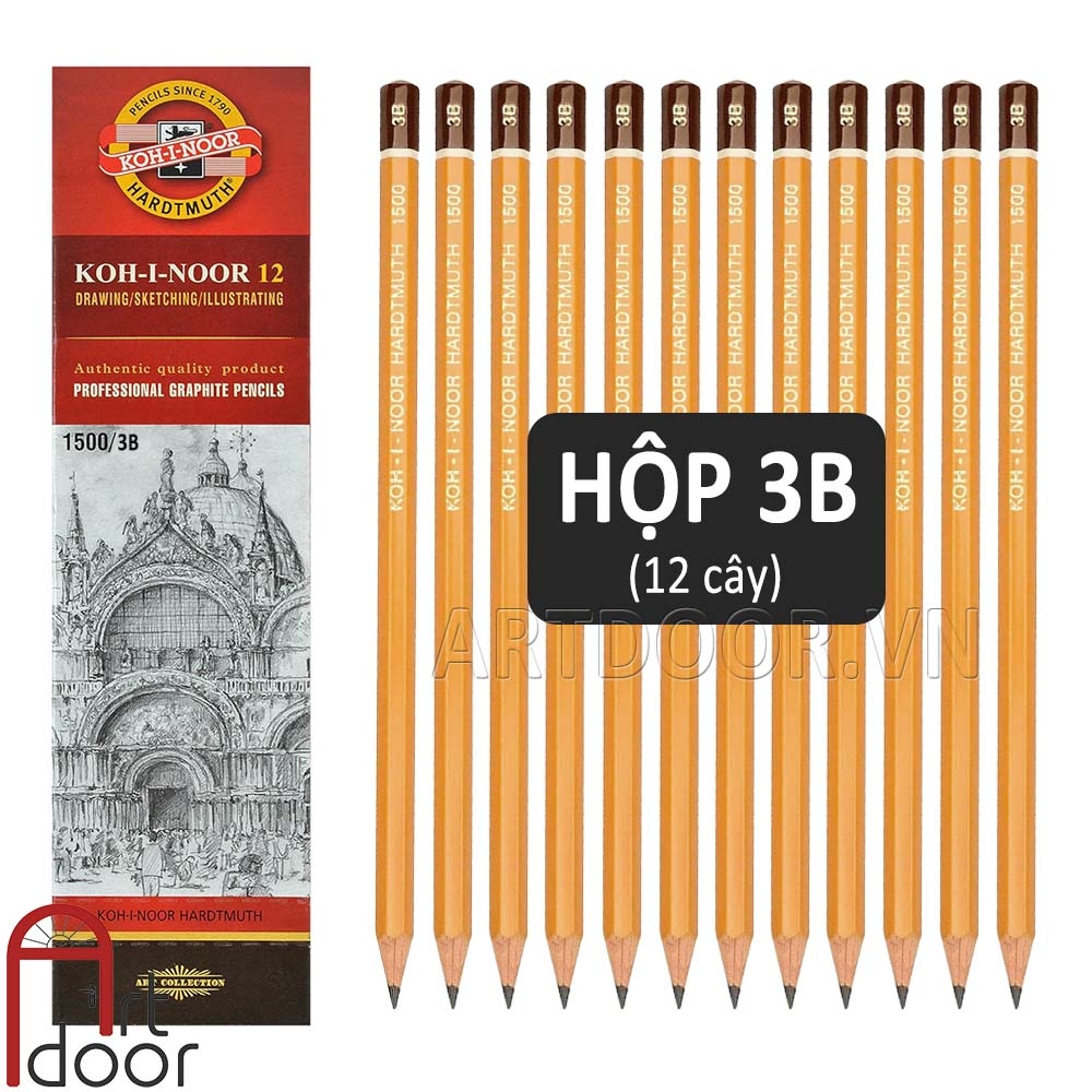 Hộp 12 cây bút chì phác thảo KOH I NOOR vẽ người, đầu tượng, tĩnh vật, luyện thi hình họa