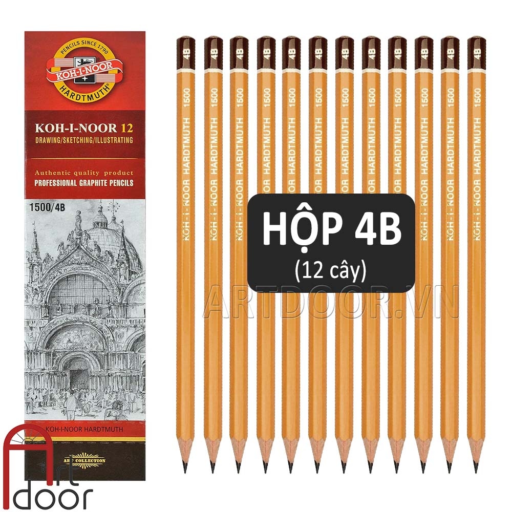 Hộp 12 cây bút chì phác thảo KOH I NOOR vẽ người, đầu tượng, tĩnh vật, luyện thi hình họa