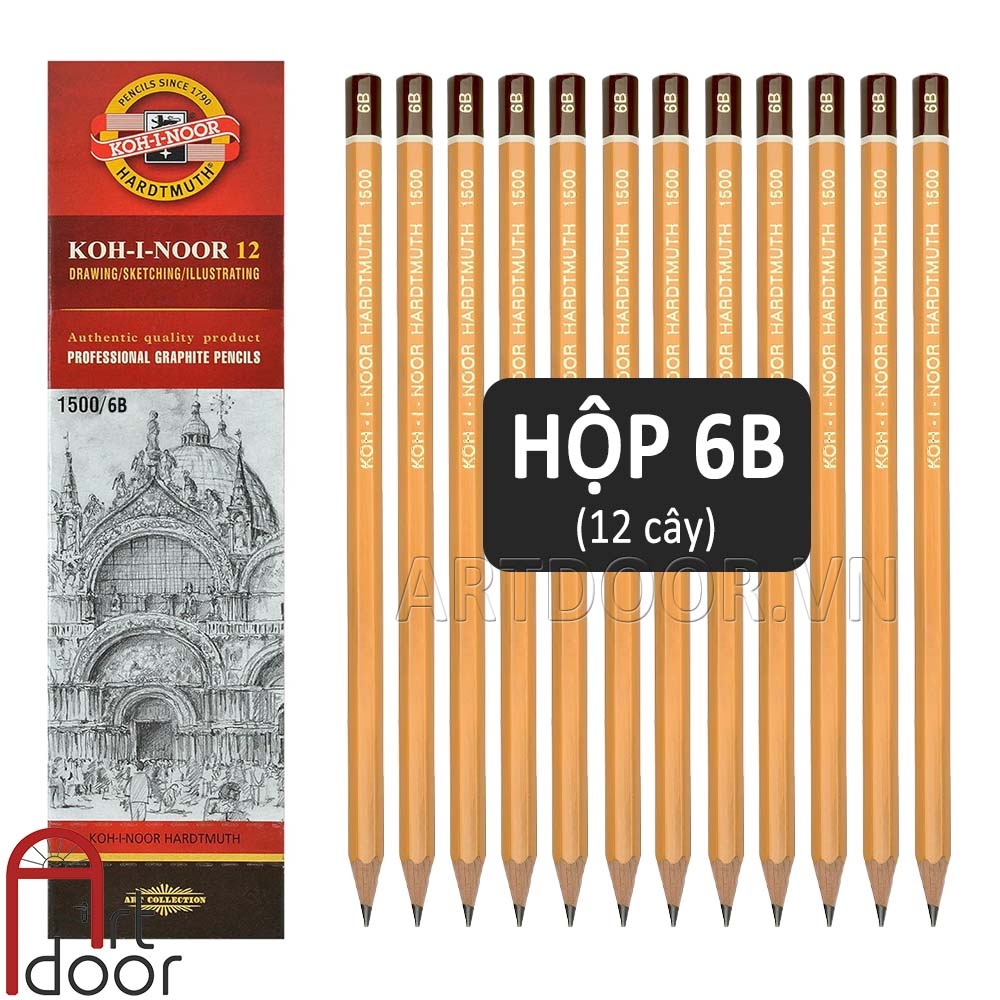 Hộp 12 cây bút chì phác thảo KOH I NOOR vẽ người, đầu tượng, tĩnh vật, luyện thi hình họa