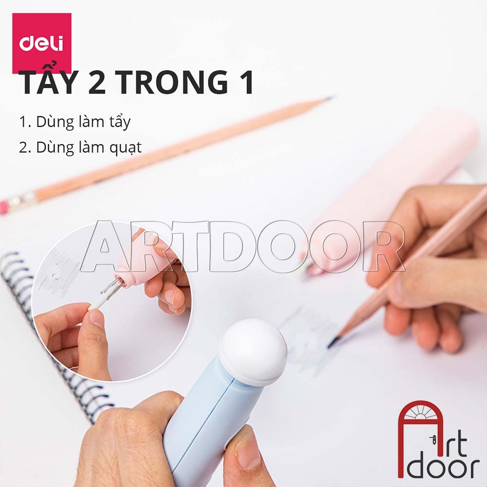 Bút gôm tẩy Điện DELI hai đầu kèm lõi thay