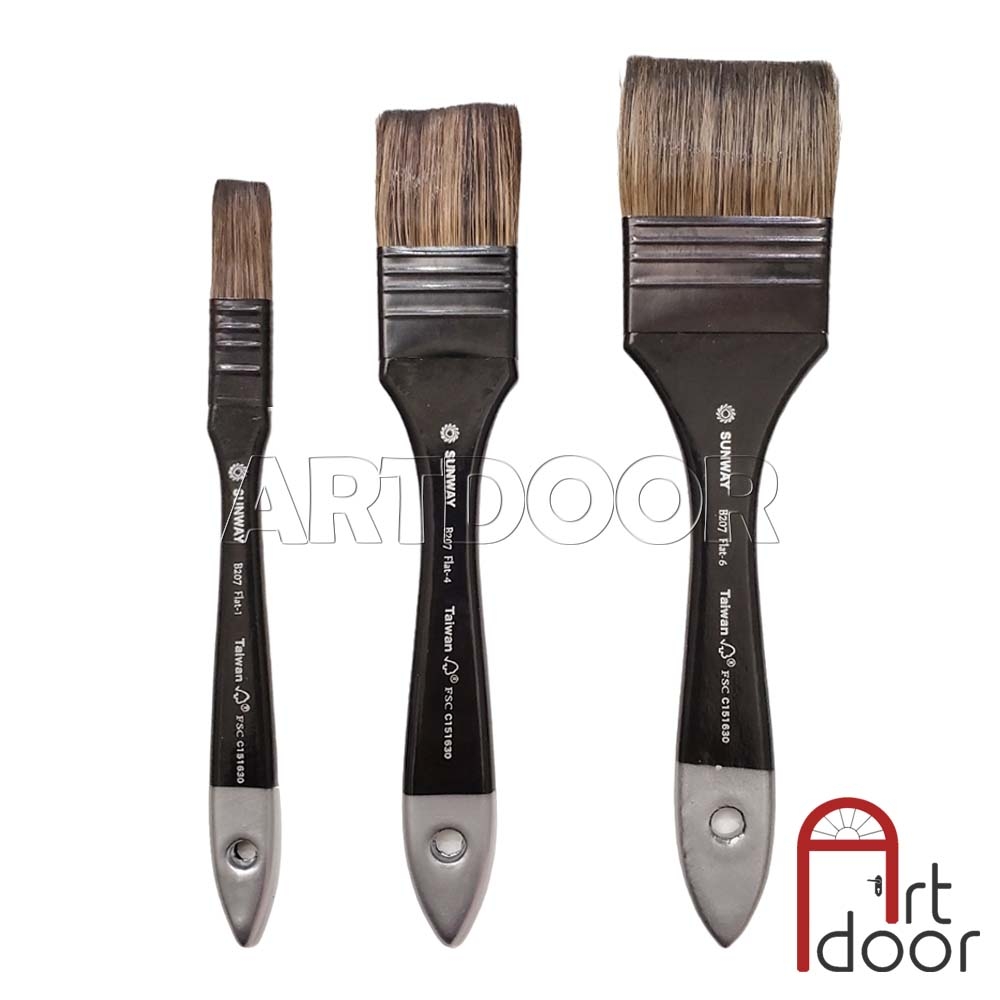 Cọ  vẽ quét Mảng đầu Vuông SUNWAY lông Sóc (207PXF) lông Sóc, thân đen