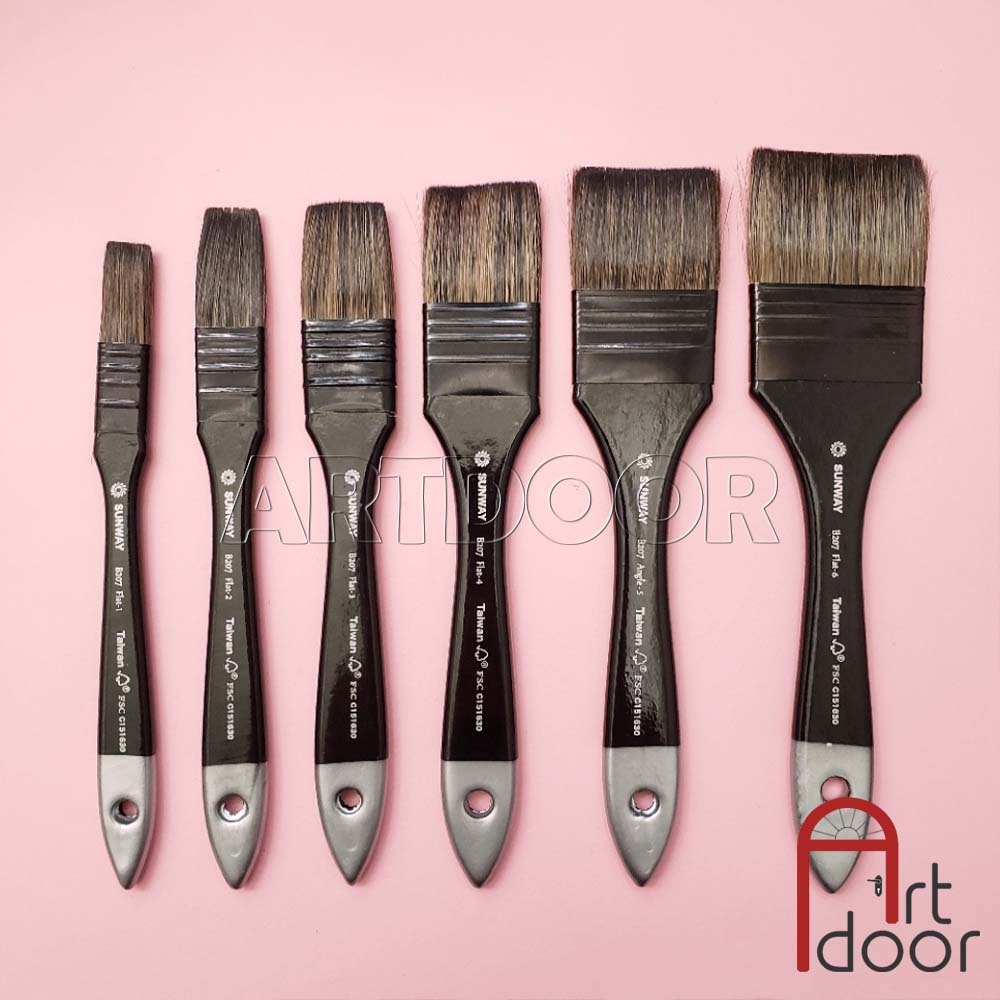 Cọ vẽ Bản Lớn đầu Vuông SUNWAY lông Sóc (207PXF) lông Sóc, thân đen