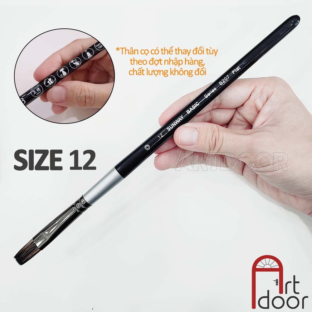 Cọ vẽ đầu Vuông SUNWAY Basic lông Sóc Mix thân Đen (207F)