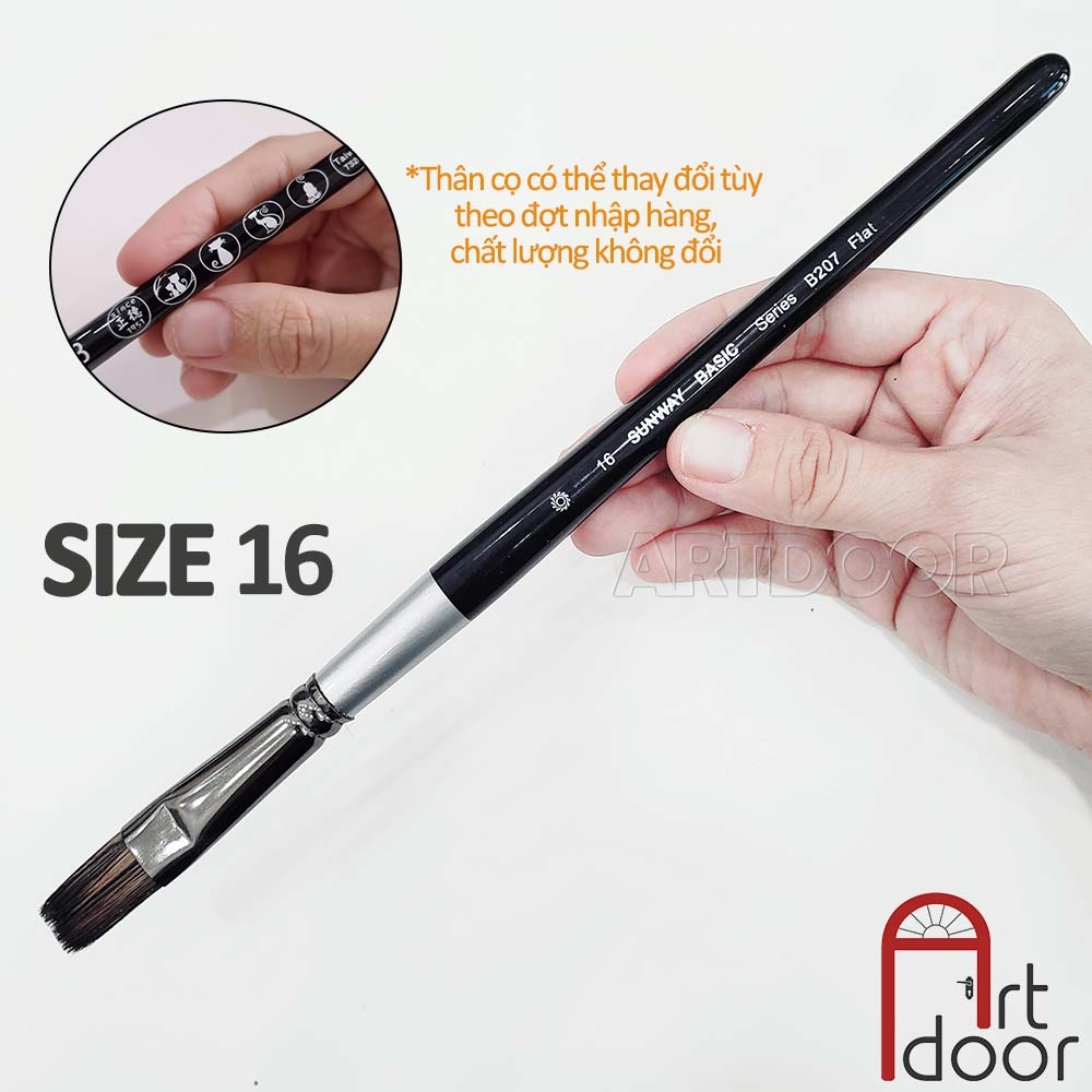 Cọ vẽ đầu Vuông SUNWAY Basic lông Sóc Mix thân Đen (207F)