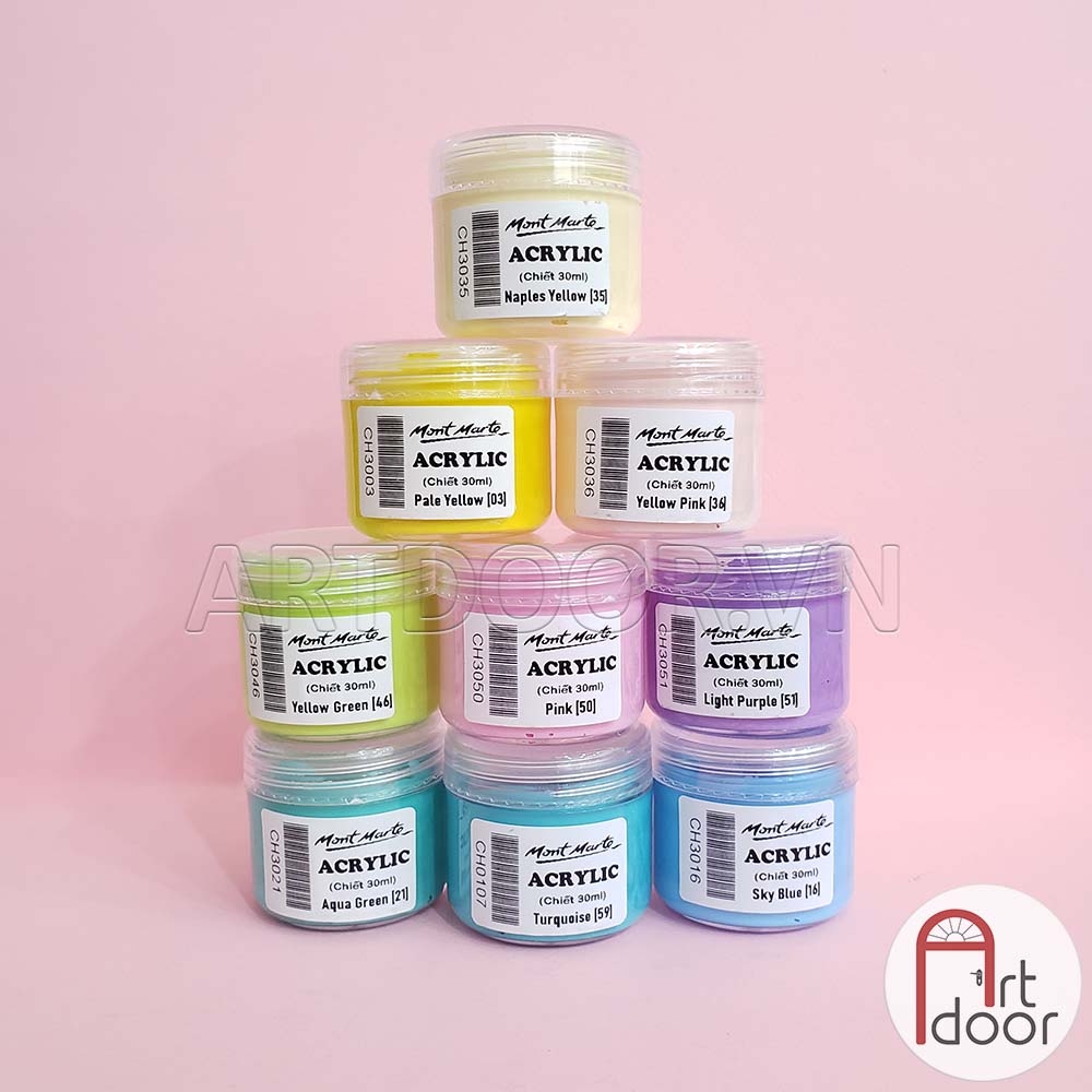 Combo màu vẽ Acrylic MONT MARTE Hũ (chiết 30ml) custom áo, vải, gỗ, kính, tô tượng, đất sét, số hóa