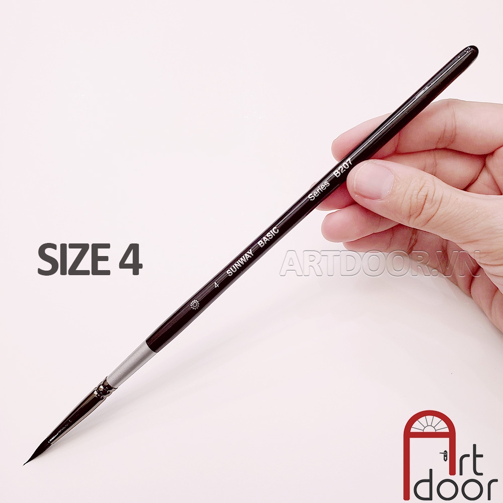 Cọ vẽ màu nước đầu Tròn SUNWAY Basic (B207) lông Sóc, thân Đen