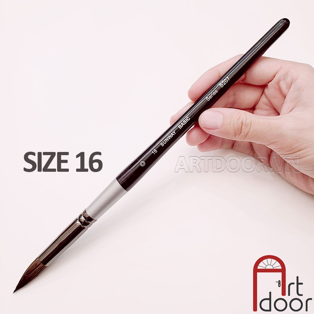 Cọ vẽ màu nước đầu Tròn SUNWAY Basic (B207) lông Sóc, thân Đen