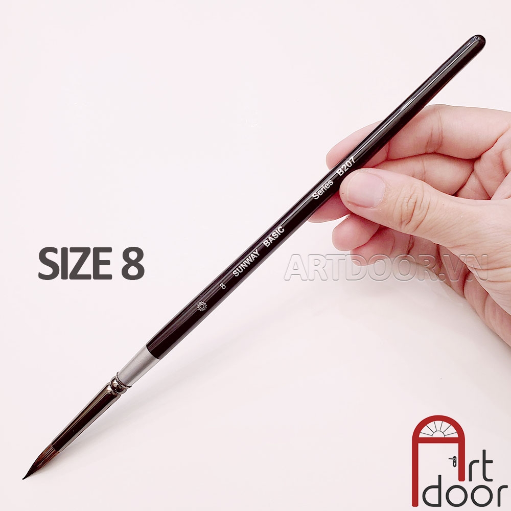Cọ vẽ màu nước đầu Tròn SUNWAY Basic (B207) lông Sóc, thân Đen
