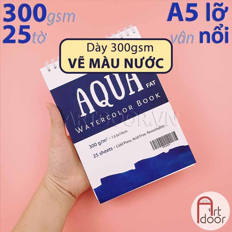 Giấy vẽ hoặc Sổ màu nước NABII Aqua Fat 55% Cotton dày 300gsm (vân nổi Cold)