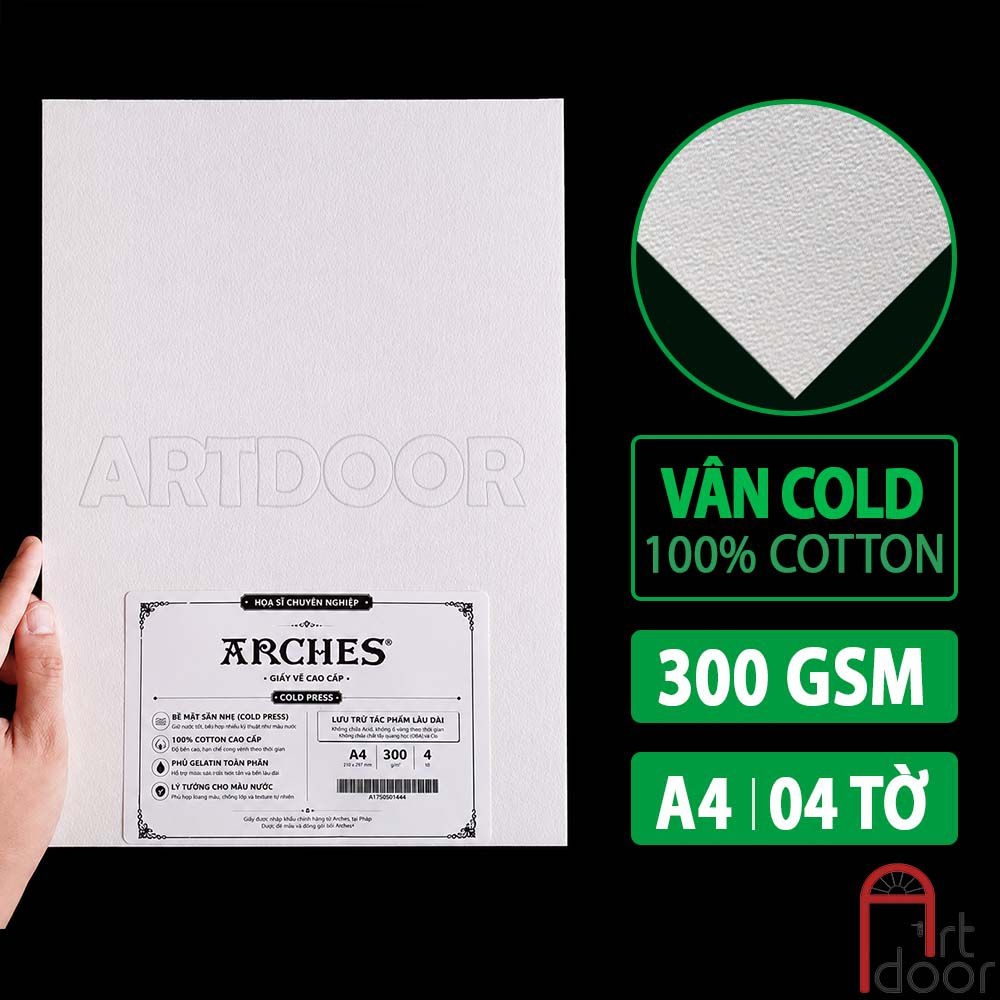 Giấy vẽ màu nước ARCHES Artist dày 300gsm dòng hoạ sĩ khổ Đúng (vân mịn/ nổi)