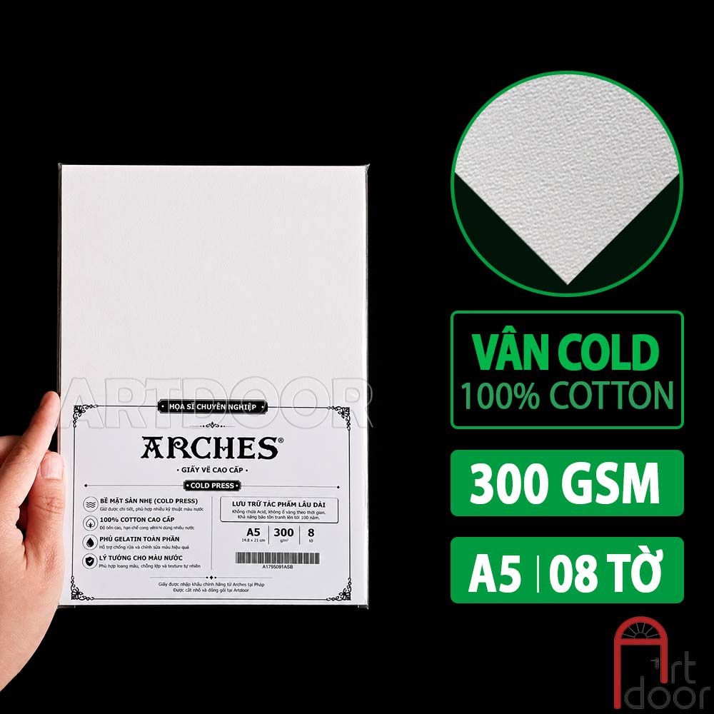 Giấy vẽ màu nước ARCHES Artist dày 300gsm dòng hoạ sĩ khổ Đúng (vân mịn/ nổi)
