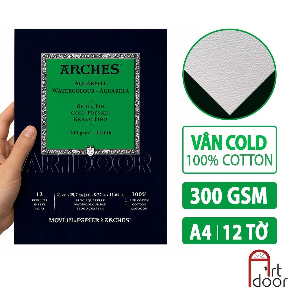 Giấy vẽ màu nước ARCHES Artist dày 300gsm dòng hoạ sĩ khổ Đúng (vân mịn/ nổi)