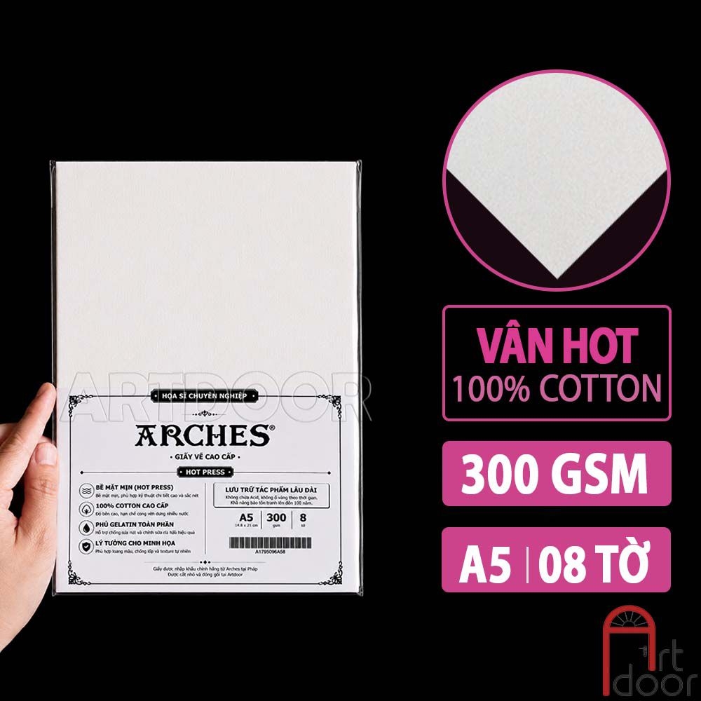 Giấy vẽ màu nước ARCHES Artist dày 300gsm dòng hoạ sĩ khổ Đúng (vân mịn/ nổi)