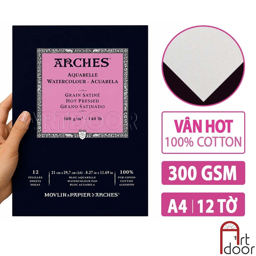 Giấy vẽ màu nước ARCHES Artist dày 300gsm dòng hoạ sĩ khổ Đúng (vân mịn/ nổi)