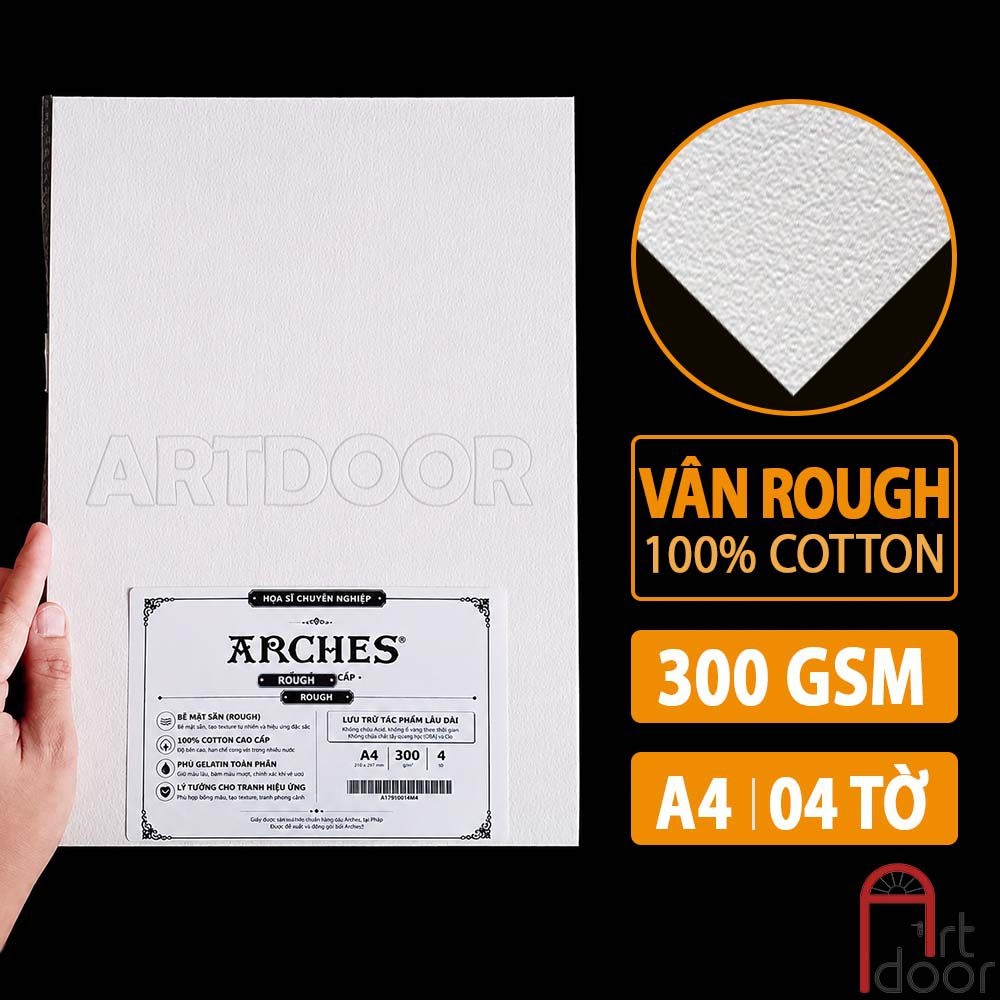 Giấy vẽ màu nước ARCHES Artist dày 300gsm dòng hoạ sĩ khổ Đúng (vân mịn/ nổi)