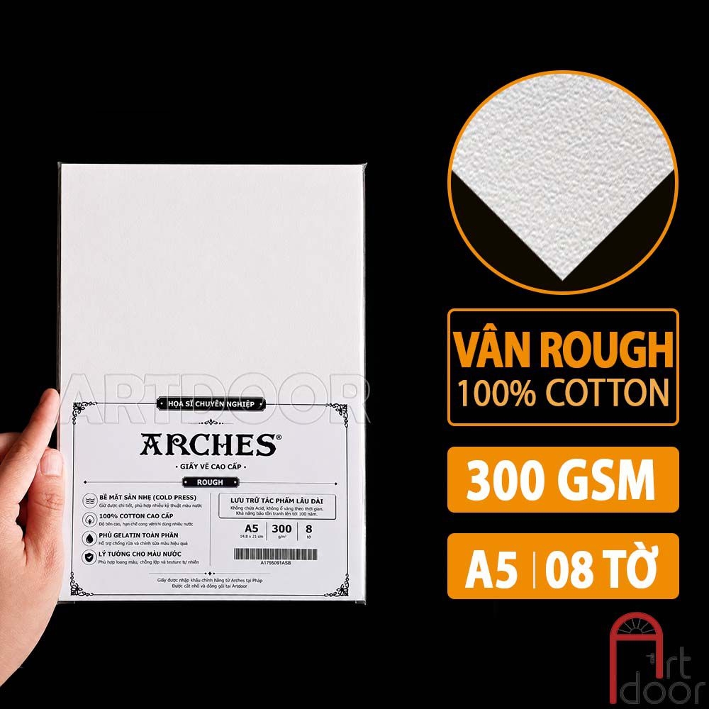 Giấy vẽ màu nước ARCHES Artist dày 300gsm dòng hoạ sĩ khổ Đúng (vân mịn/ nổi)