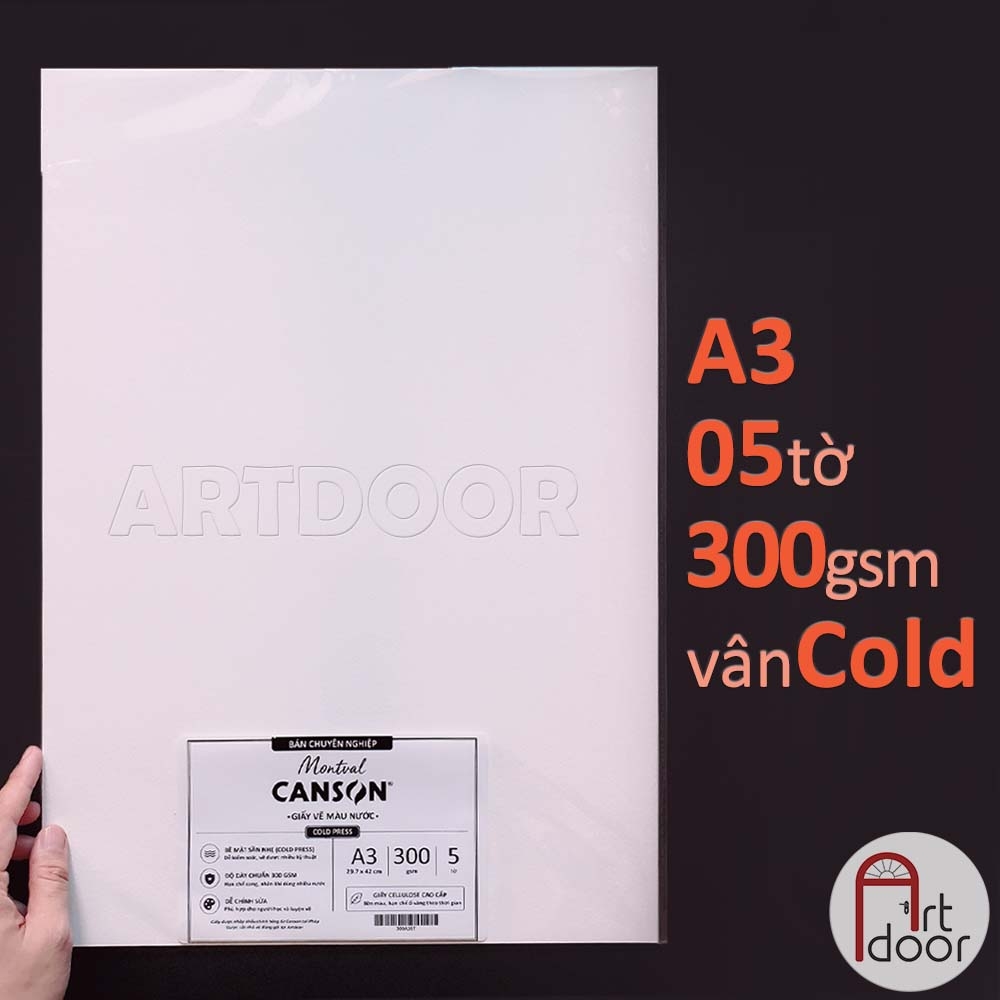 Giấy vẽ màu nước CANSON Pháp Montval nhập khẩu dày 300gsm khổ Đúng (vân mịn/ nổi)