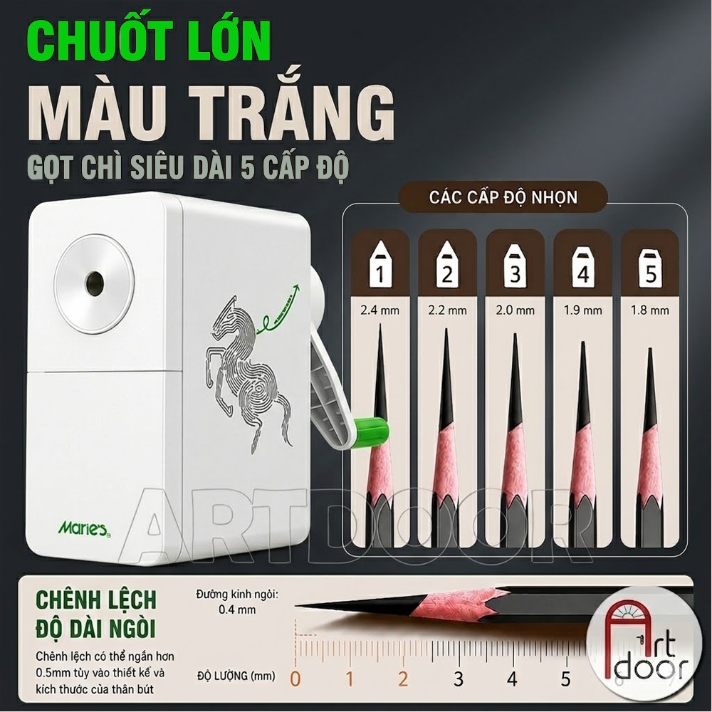 Gọt chuốt bút chì MARIES Sharpener có thể chuốt dài, quay bằng tay