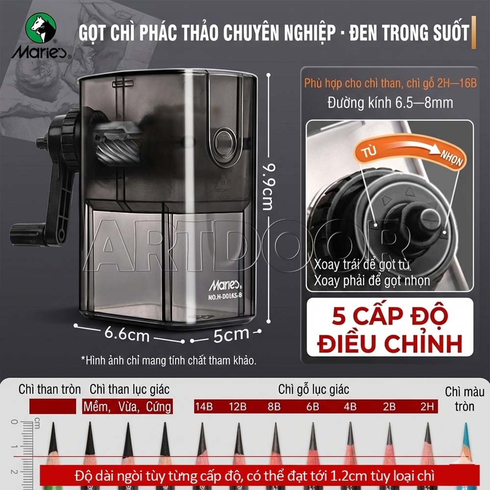Gọt chuốt bút chì MARIES Sharpener có thể chuốt dài, quay bằng tay