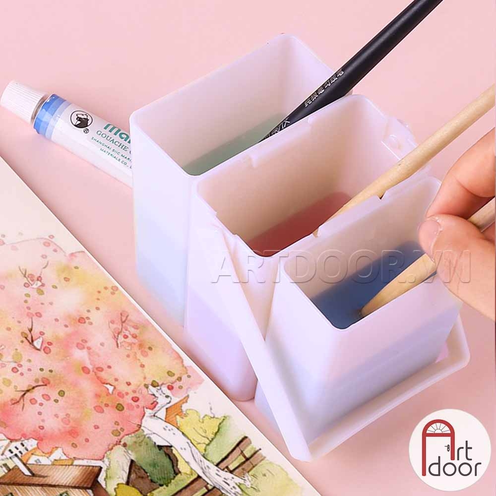 Khay Xô rửa cọ HOLBEIN Mini gấp gọn (3 ngăn) đựng nước để vẽ màu nước, pentel poster, gouache, acrylic