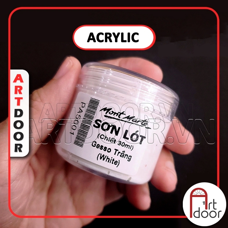 Sơn lót Acrylic MONT MARTE Gesso (chiết 30ml) giúp bám chắc, bền màu, dễ vẽ trên vải, nhựa, kính, gỗ, đá