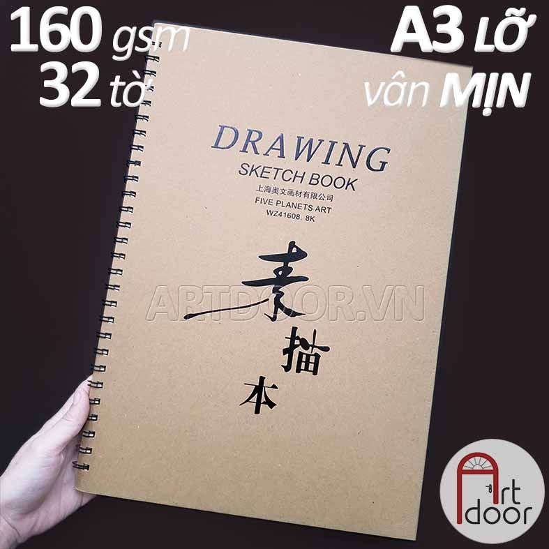 Sổ vẽ chì DRAWING Sketchbook mỏng 160gsm (vân mịn)
