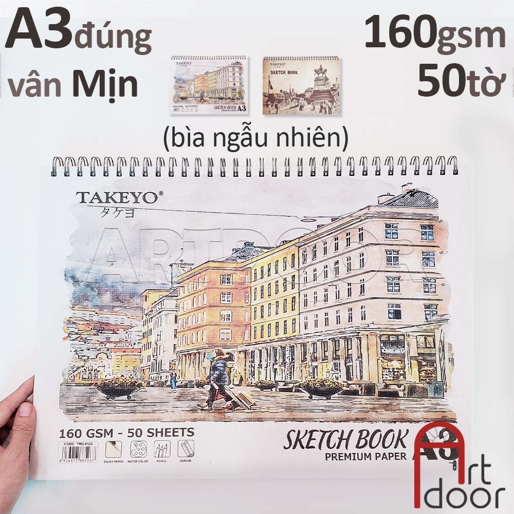 Sổ vẽ chì TAKEYO Sketchbook lò xo mỏng 160gsm (vân mịn, 50 tờ)