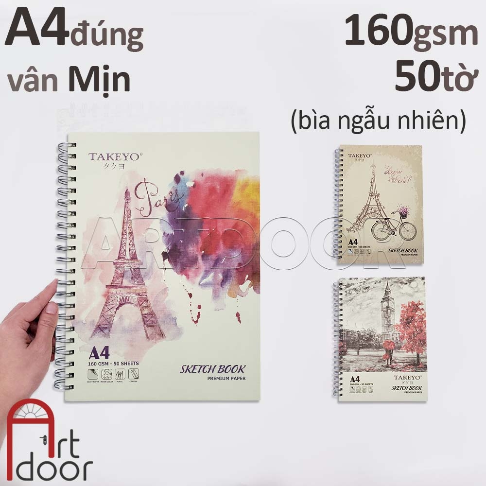 Sổ vẽ chì TAKEYO Sketchbook lò xo mỏng 160gsm (vân mịn, 50 tờ)