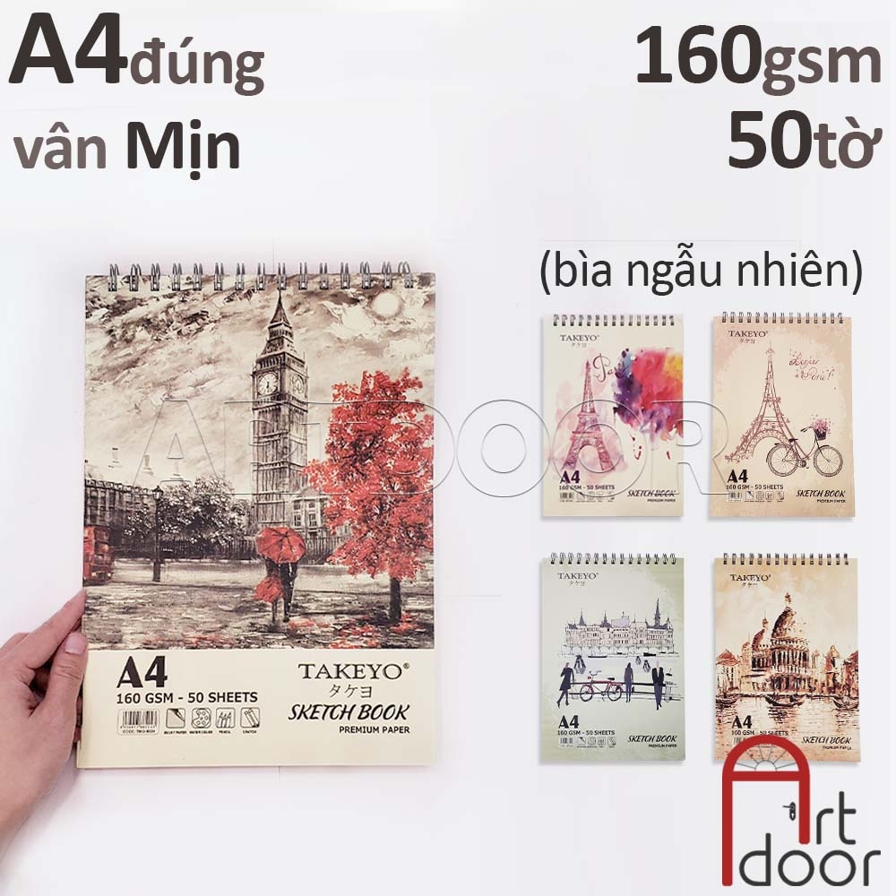 Sổ vẽ chì TAKEYO Sketchbook lò xo mỏng 160gsm (vân mịn, 50 tờ)