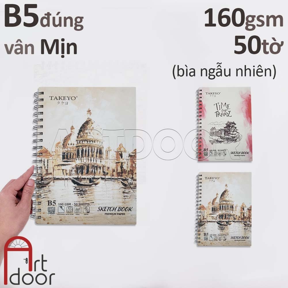Sổ vẽ chì TAKEYO Sketchbook lò xo mỏng 160gsm (vân mịn, 50 tờ)