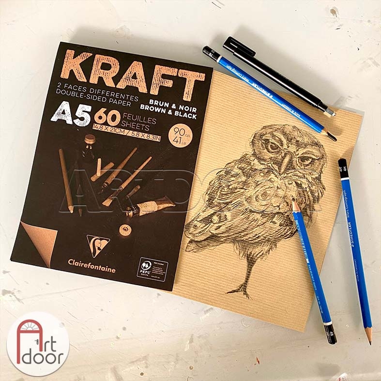 Sổ vẽ chì CLAIREFONTAINE Kraft Pad giấy Nâu dạng Xé mỏng 90gsm (vân ngang)