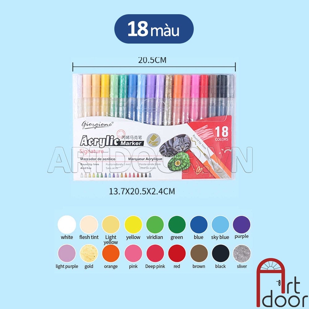 Bộ bút Acrylic GIORGIONE Signature Marker kháng nước, bền màu (hộp giấy)