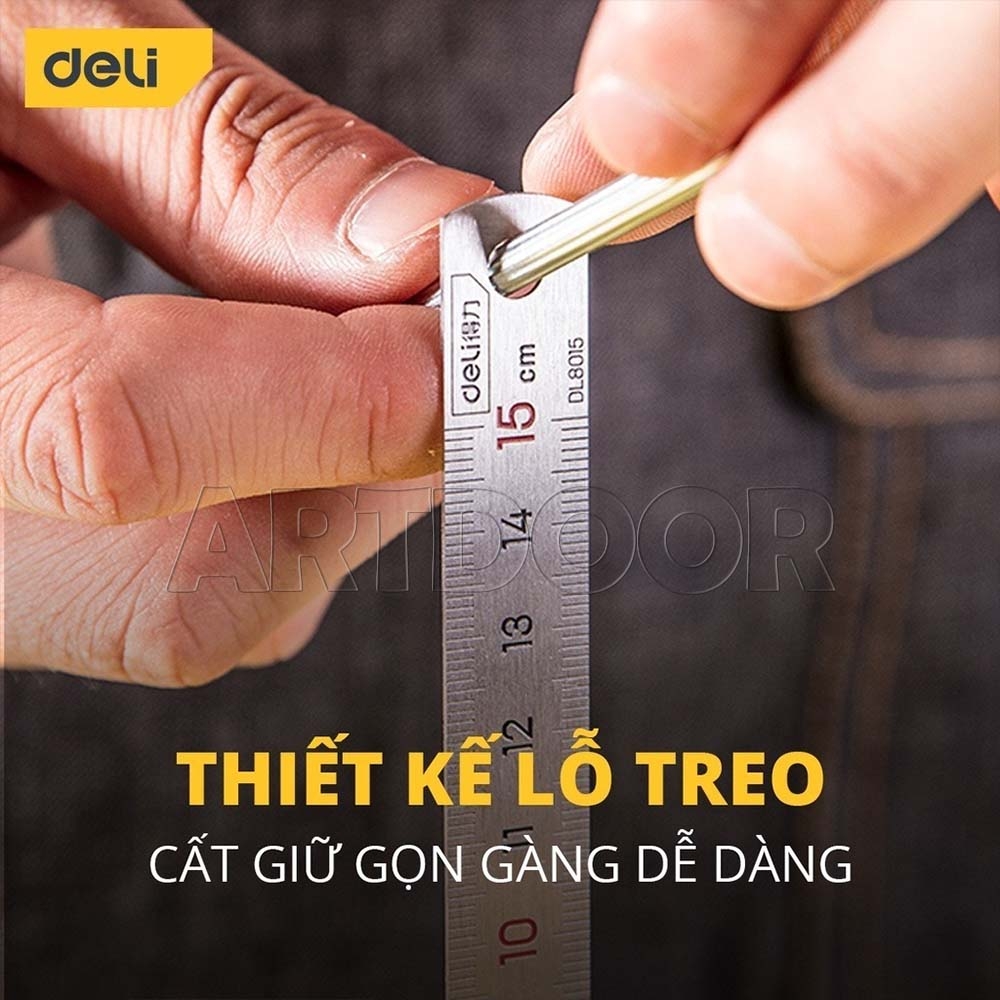Thước Thép DELI Dạng Thẳng 30cm dùng trong Vẽ Kỹ Thuật, Nội Thất, Kiến Trúc, Mỹ Thuật