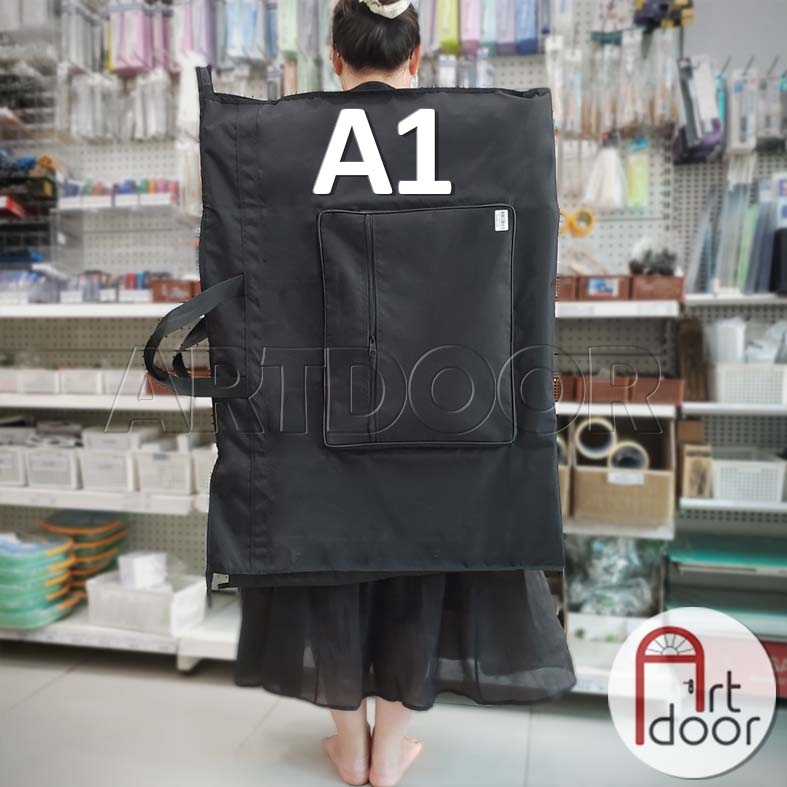 Túi cặp đựng giấy vẽ A3/ A2/ A1 vải đen hai ngăn