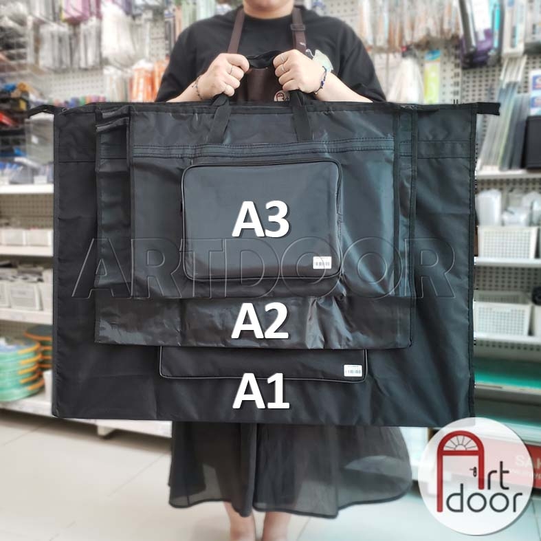 Túi cặp đựng giấy vẽ A3/ A2/ A1 vải đen hai ngăn