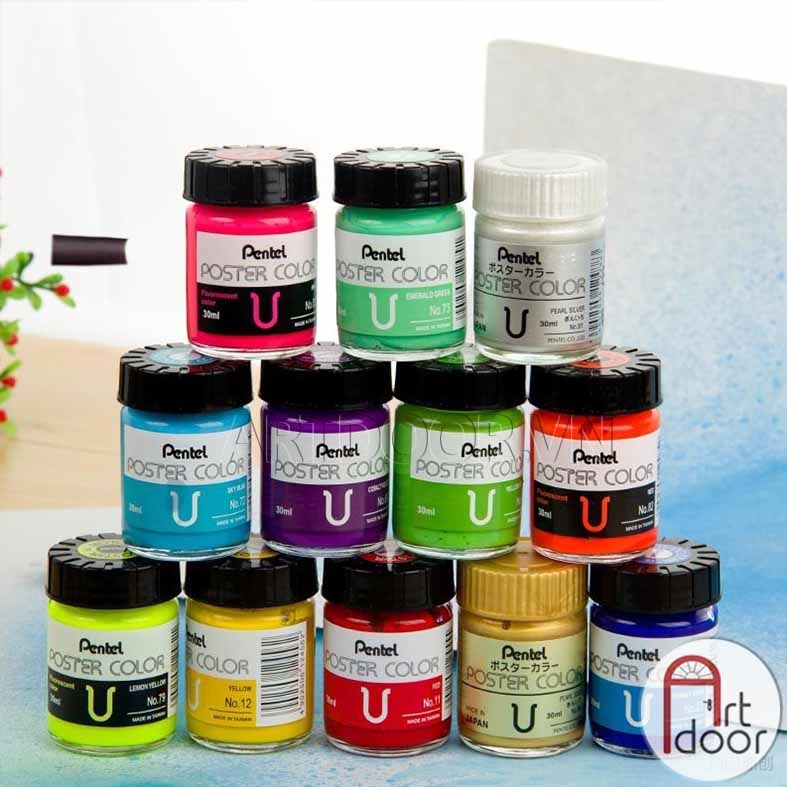 Màu vẽ Poster PENTEL hũ lớn (30ml) học vẽ trang trí màu, luyện thi kiến trúc mỹ thuật