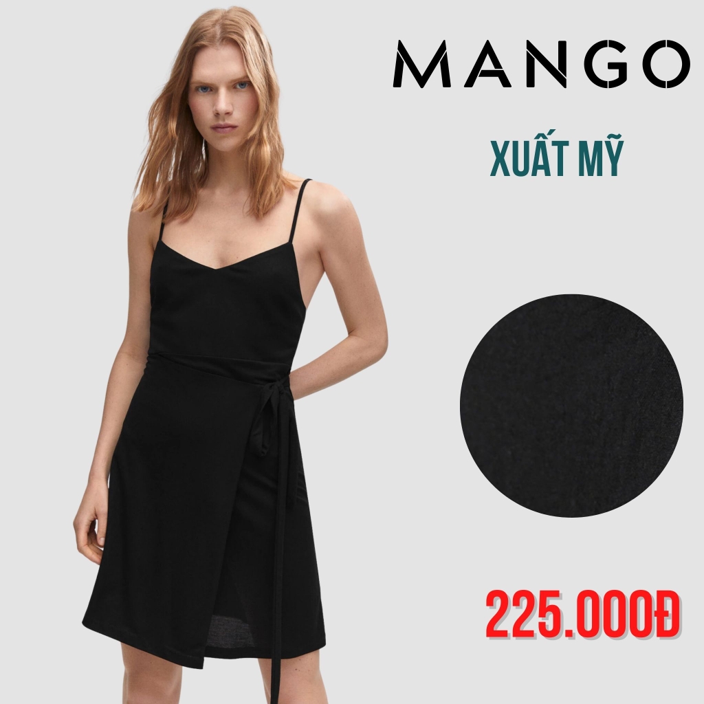 46072X93  Đầm xanh mango cổ ve thắt đai eo túi ốp trần chỉ trắng Thời  trang nữ Toson