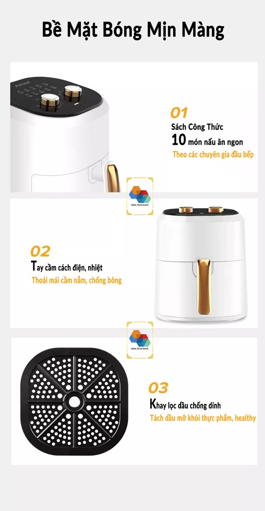 Nồi chiên không dầu Airbot AF480 dung tích 4.8L, công nghệ gió xoáy 360º 3D turbo, chống dính, tự động bật/tắt an toàn