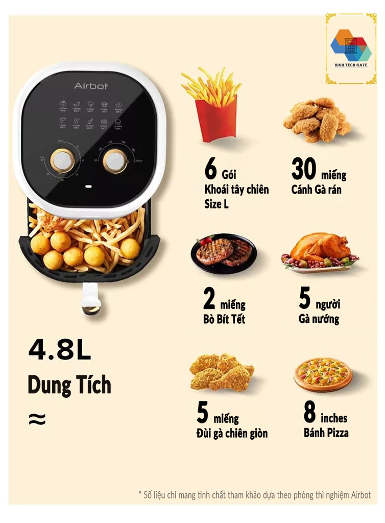 Nồi chiên không dầu Airbot AF480 dung tích 4.8L, công nghệ gió xoáy 360º 3D turbo, chống dính, tự động bật/tắt an toàn