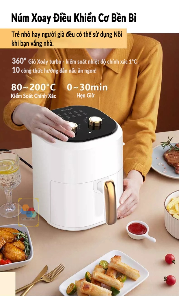 Nồi chiên không dầu Airbot AF480 dung tích 4.8L, công nghệ gió xoáy 360º 3D turbo, chống dính, tự động bật/tắt an toàn