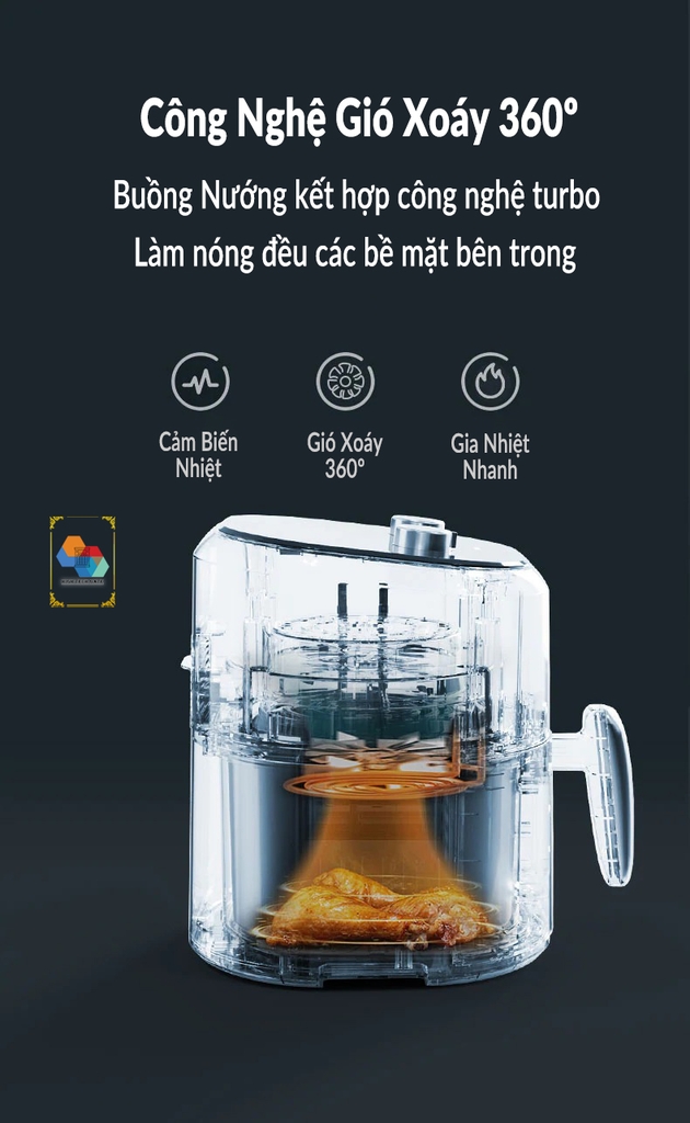 Nồi chiên không dầu Airbot AF480 dung tích 4.8L, công nghệ gió xoáy 360º 3D turbo, chống dính, tự động bật/tắt an toàn