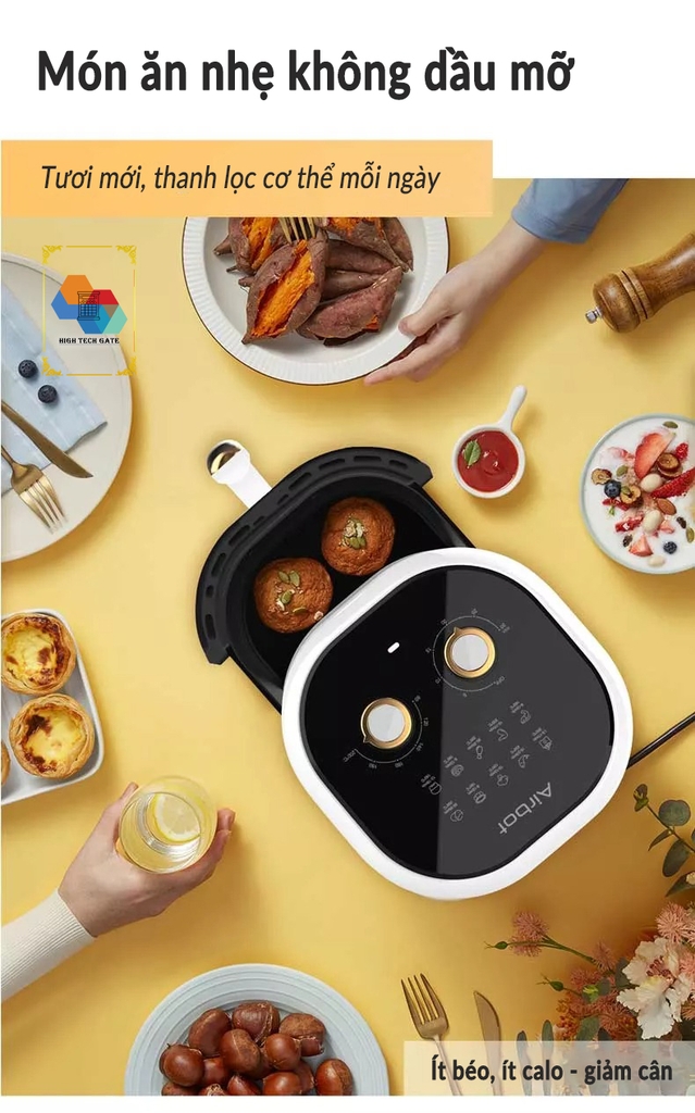 Nồi chiên không dầu Airbot AF480 dung tích 4.8L, công nghệ gió xoáy 360º 3D turbo, chống dính, tự động bật/tắt an toàn