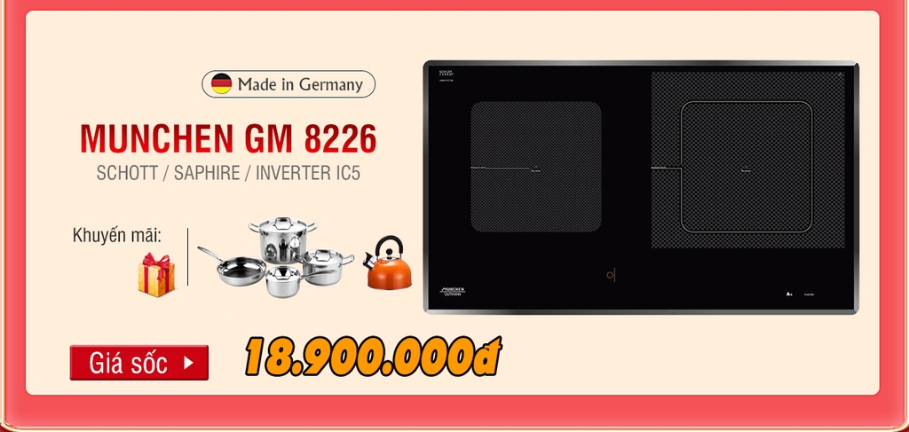 Bếp Munchen GM8226 giảm ngay 800k khi làm các bước này