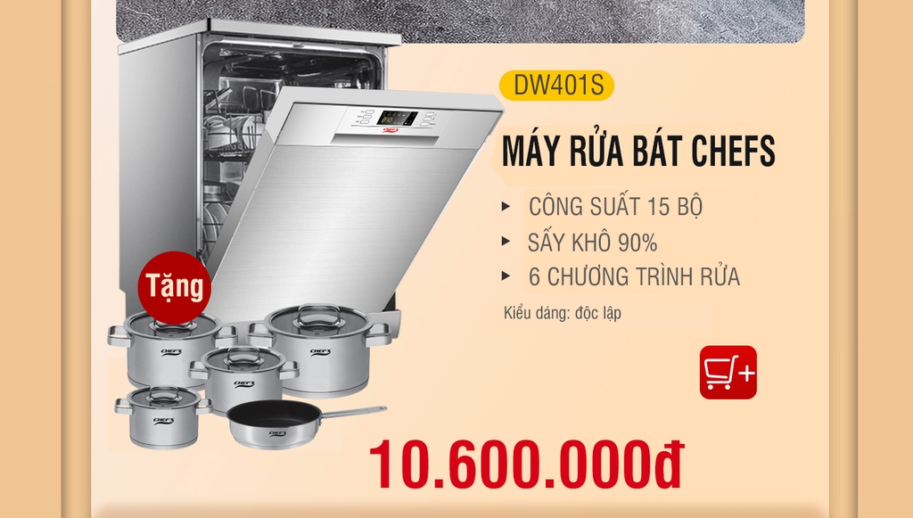 Máy rửa bát Chefs giảm ngay đến 1 triệu, đừng bỏ lỡ nhé